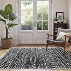 3x5 Washable Entryway Area Rug: Modern Moroccan Small Runner Rug Indoor Soft Non Slip Rug for Living Room Low Pile Thin Floor Carpet for Kitchen Dining Room Bedroom Home Office Decor(3x5,Black)