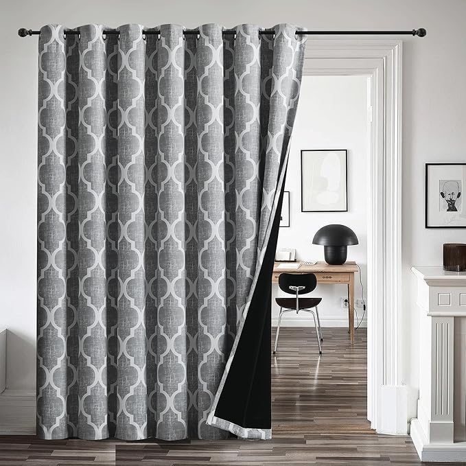 Beauoop Moroccan 100% Blackout Sliding Door Curtains Grey 100x96 1 Set