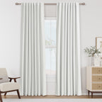 Guken White 100% Blackout Linen Curtains 52 Inch Wide by 88 Inch for Living Room Bedroom Back Tab/Rod Pocket Thermal Insulated Black Out Linen 2 Drapes Room Darkening Window Curtains