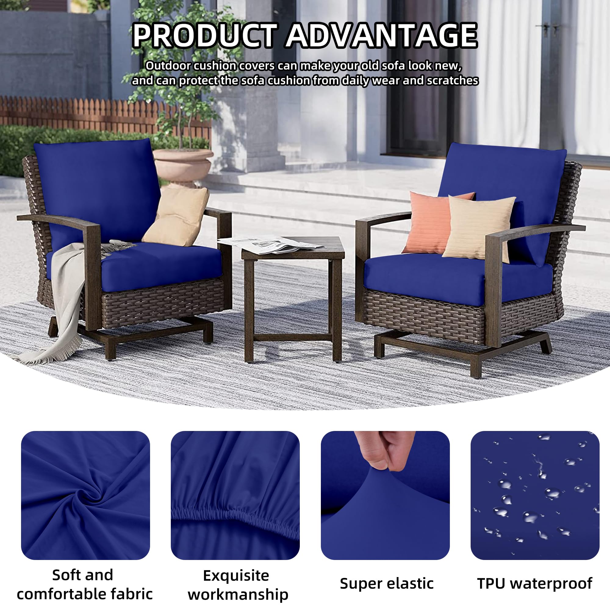 DREAHOTEXTIL 14Pcs Outdoor Cushion Covers, Patio Cushion Covers,Stretch Elastic Slipcovers, Replacement Washable & Reusable Furniture Protector for Patio Couch (Lake Blue,Cover Only)