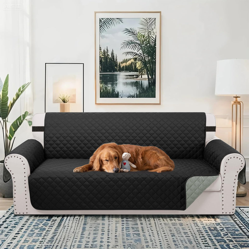 Luxshare Home Reversible 4 Seater Sofa Cover 91" Large, Sofa, Black/Grey