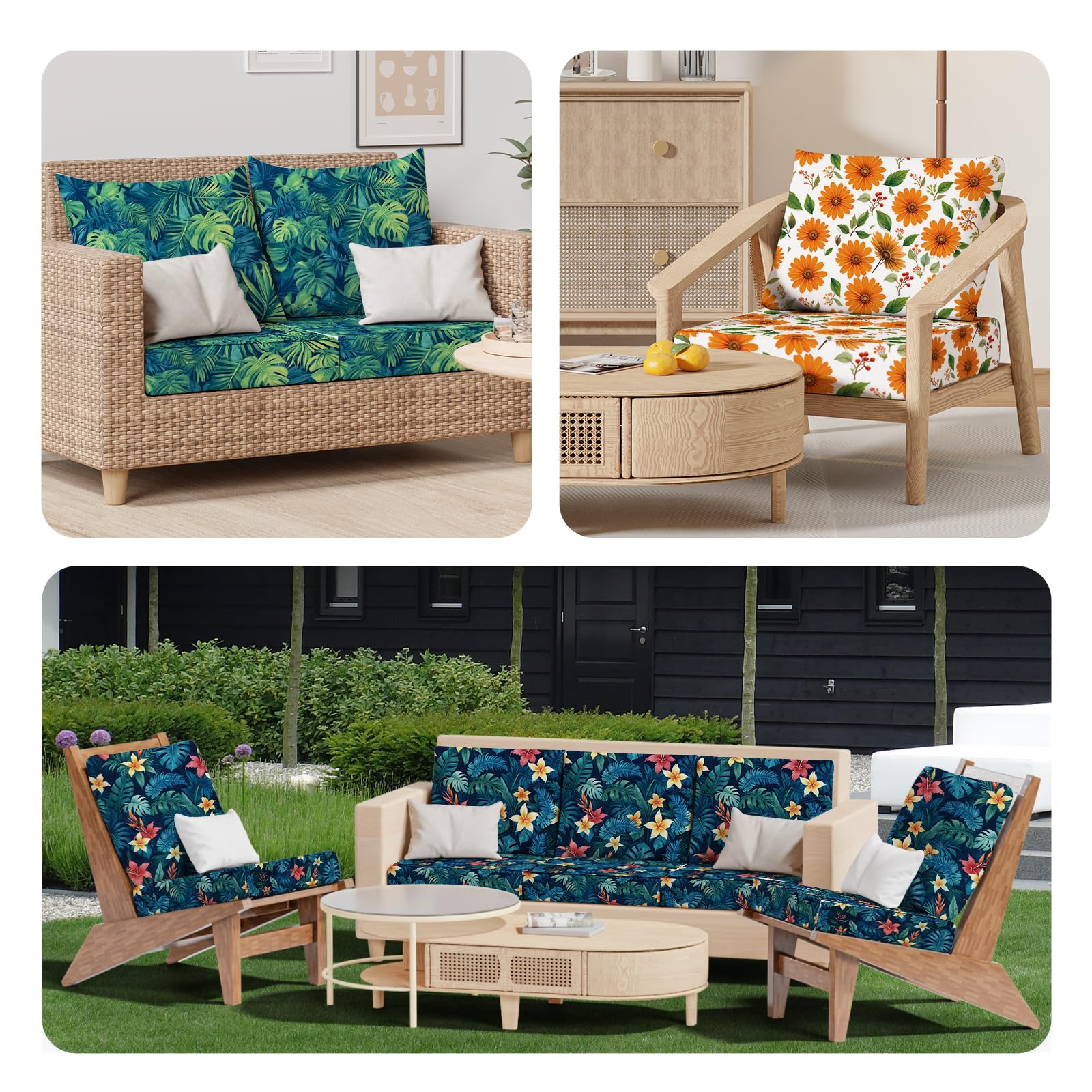 8Pcs Outdoor Cushion Covers, Stretch Patio Furniture Couch Chair Slipcovers