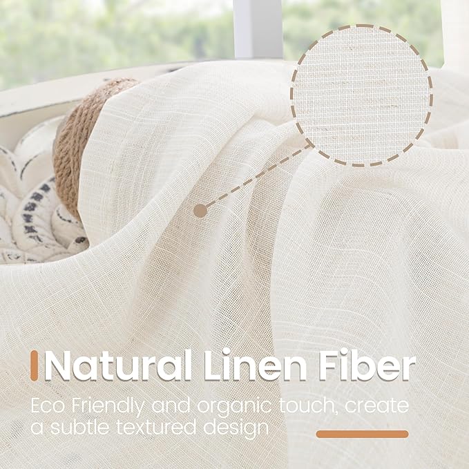 BGment Linen Curtains 36 Inch Length for Small Window Over Sink - Half Drapes Natural Semi Sheer with Rod Pocket for Kitchen Bathroom, 2 Panels Set, 30 X 36 Inch