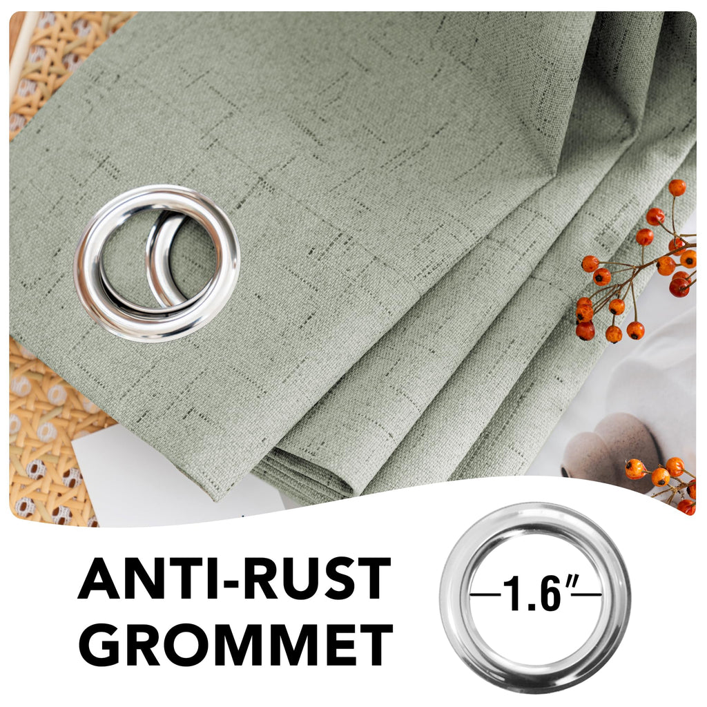 H.VERSAILTEX Linen Blackout Curtains 63 Inches Long 100% Absolutely Blackout Thermal Insulated Textured Linen Look Curtain Draperies Anti-Rust Grommet, Energy Saving with White Liner, 2 Panels, Sage