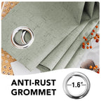 H.VERSAILTEX Linen Blackout Curtains 63 Inches Long 100% Absolutely Blackout Thermal Insulated Textured Linen Look Curtain Draperies Anti-Rust Grommet, Energy Saving with White Liner, 2 Panels, Sage