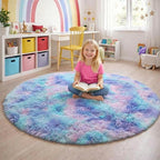 Amdrebio Purple Rainbow Round Rug 6Ft for Bedroom Girls Room Decor, Mermaid Stitch Frozen Kids Rugs for Playroom Nursery Classroom, Fluffy Fuzzy Cute Shag Carpet, Plush Circle Area Rugs for Princess