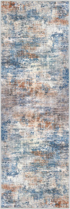IOHOUZE Abstract Runner Rug 3x8 Ft Washable Runners for Hallways, Non Slip Kitchen Runner Printed Faux Wool Entryway Runner Indoor, Modern Abstract Floor Carpet for Hall Bedroom, Blue Rust