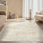 UERMEI Square Area Rugs : Washable 6x6 Neutral Modern Abstract Carpet for Living Room Bedroom - Soft Floor Mat with Non Slip Backing for Kitchen Nursery Dorms Farmhouse Home Decor - Beige/Brown