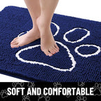 Smiry Dog Door Mat for Muddy Paws, Absorbent Dirt Trapper Non Slip Quick Dry Washable Chenille Mat for Mud Dogs, Entry Rug for Indoor and Outdoor (30x20 Inches, Navy Blue and White)