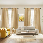 Gold Yellow Linen Curtains 102 Inches Long Rod Pocket Back Tab Drapes 2 Panels Set for Living Room Sheer Light Filtering Semi Sheer Gold Yellow Curtain 102 Length for Patio Sliding Glass Door 52x102