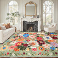 Green Area Rugs 9x12 Living Room Washable Rug Non Slip Floral Low Pile Large Rug for Living Room, Bedroom, Farmhouse, Dining Room, Kids Playroom(9 x 12, Green Garden)