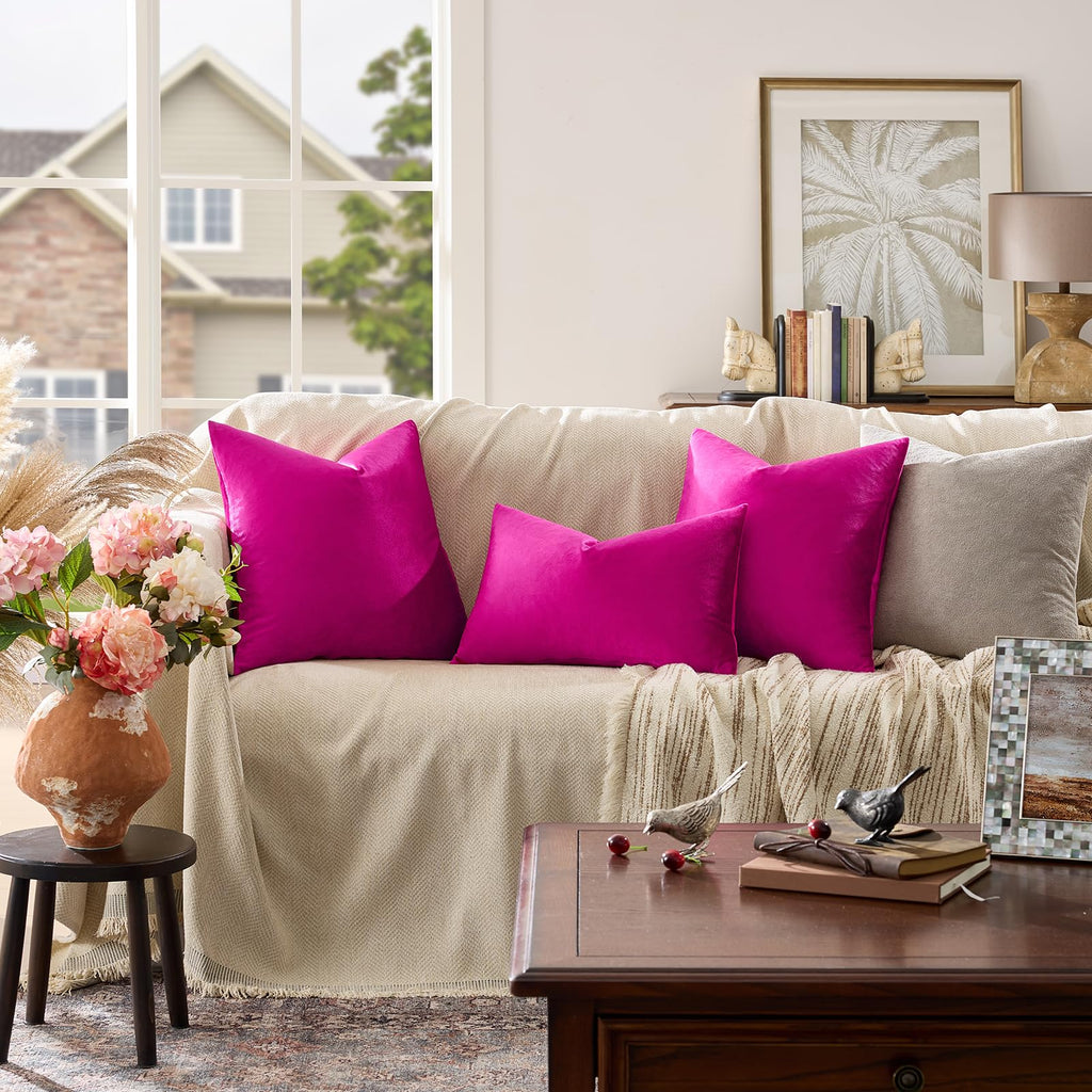 GIGIZAZA Hot Pink Velvet Pillow Covers 18x18 Decorative Pillows Pack of 2