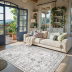 Babovid Grey Floral Area Rug 4x6 for Bedroom Dining Room