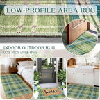 Buffalo Outdoor Rug - 28" x 43" Front Door Mat Indoor Outside Entrance Non-Slip Washable Outdoor Mat Green Teal Plaid Tartan Rug for Entryway Kitchen Bedroom Layered Doormat for Front Porch