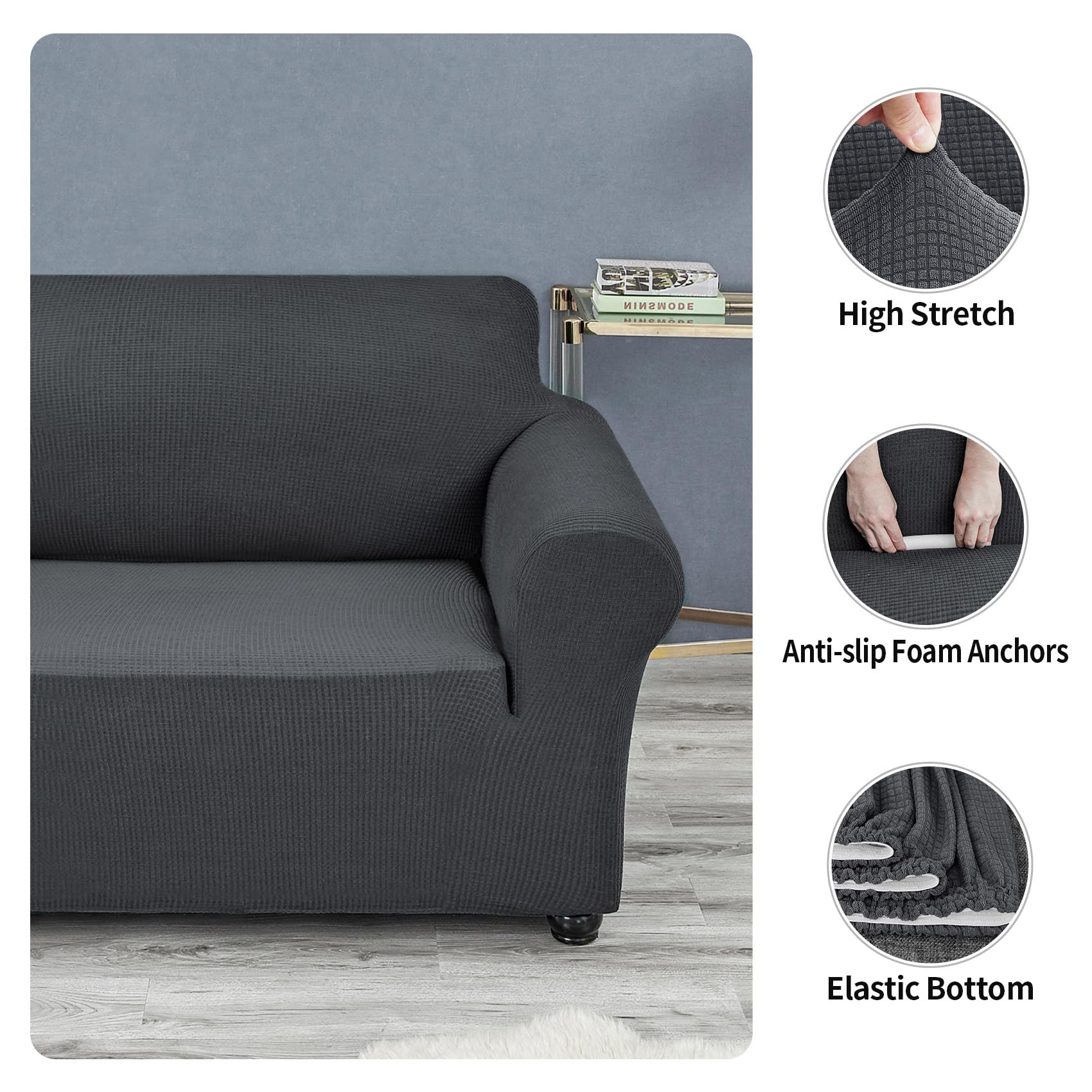 Joccun Stretch Chair Couch Cover,1-Piece Sofa Slipcover Spandex Jacquard Fabric Sofa Covers with Elastic Bottom,Washable Furniture Protector for Dogs,Cats,Kids(Armchair,Charcoal)