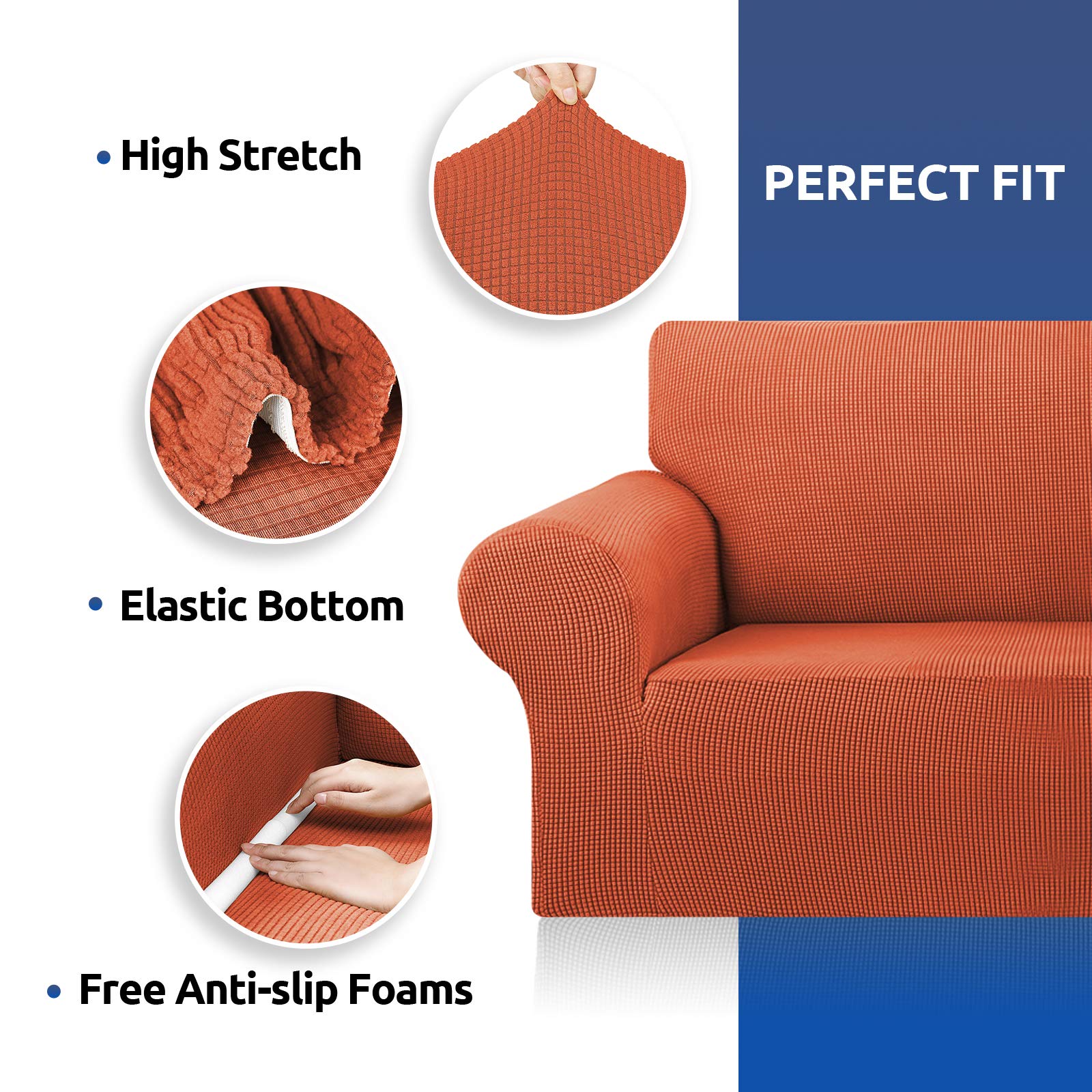 KEKUOU Stretch Couch Covers for Sofa, 3 Cushion Slipcover,Pureed Pumpkin