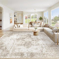 VECARF Area Rug 8x10 Washable Rug, Vintage Boho Medallion Rugs Non-Slip Soft Low Pile Large Distressed Rug Indoor Retro Carpet for Living Room Bedroom Dining Room Home Office (Taupe, 8'x10')