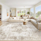 VECARF Area Rug 8x10 Washable Rug, Vintage Boho Medallion Rugs Non-Slip Soft Low Pile Large Distressed Rug Indoor Retro Carpet for Living Room Bedroom Dining Room Home Office (Taupe, 8'x10')