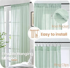 BGment Sage Green Linen Semi Sheer Curtains for Living Room 63 Inch Length - Light Filtering Drapes for Bedroom Dining Natural Rustic Spring Decorative Rod Pocket Lightweight, 2 Panels, 52 X 63 Inch