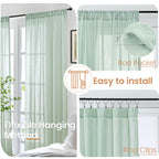 BGment Light Green Linen Curtains 45 Inch Length - Small Window Drapes Lightweight with Rod Pocket for Bathroom Kitchen Window Spring Decor, 2 Panels Set, 30 X 45 Inch