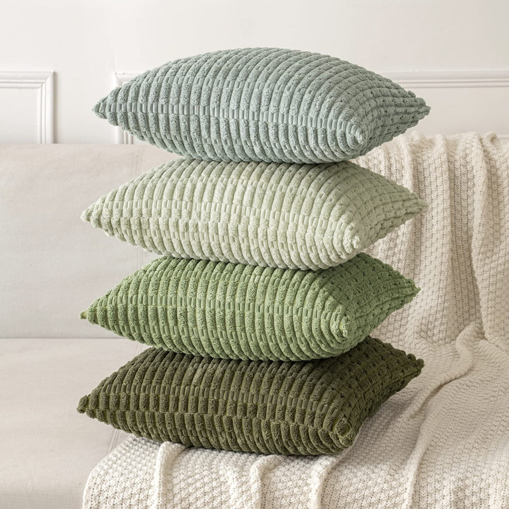 MIULEE Corduroy Decorative Throw Pillow Covers 18x18 Olive Green Pack of 2