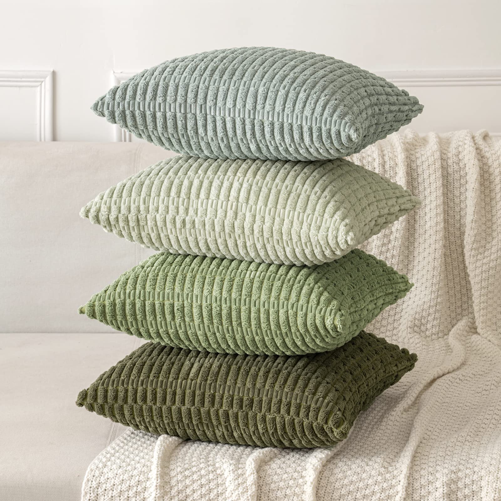 MIULEE Corduroy Decorative Throw Pillow Covers 18x18 Olive Green Pack of 2