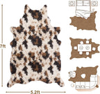 Faux Fur Cowhide Rug: Fluffy Cow Print 5.2x7 Feet Washable Cow Hide Rug for Living Room Bedroom Animal Print Skin Rustic Western Décor Black and Brown