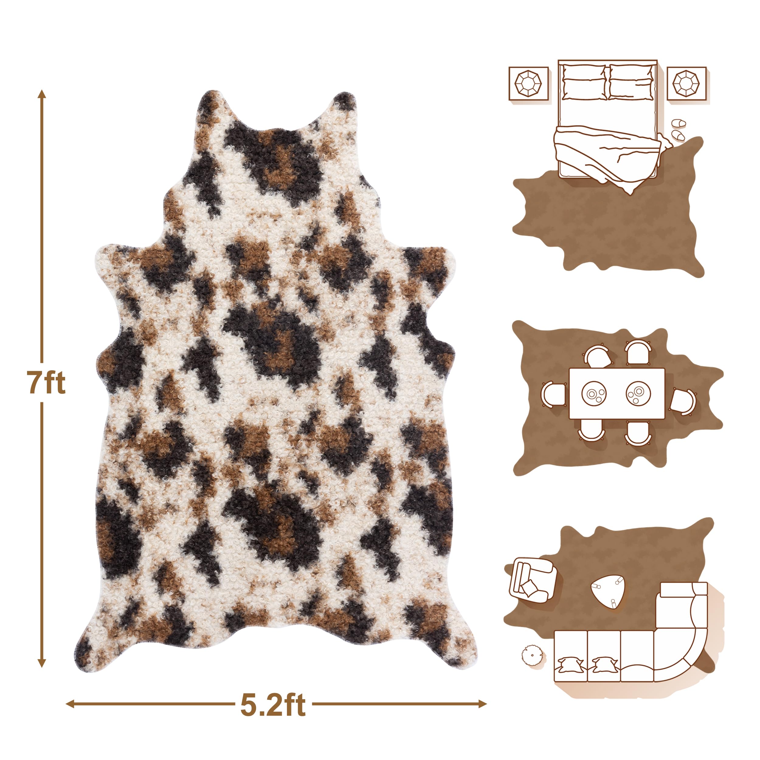 WARM HAVEN Faux Fur Cowhide Rug: Fluffy Cow Print 5.2x7 Feet Washable Cow Hide Rug for Living Room Bedroom Animal Print Skin Rustic Western Décor Black and Brown