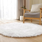 ORINOVA White Small Circle Fluffy Rugs for Bedroom Washable Faux Sheepskin Shaggy Fur Area Rugs for Living Room Round Rug 4ft Nursery Rug