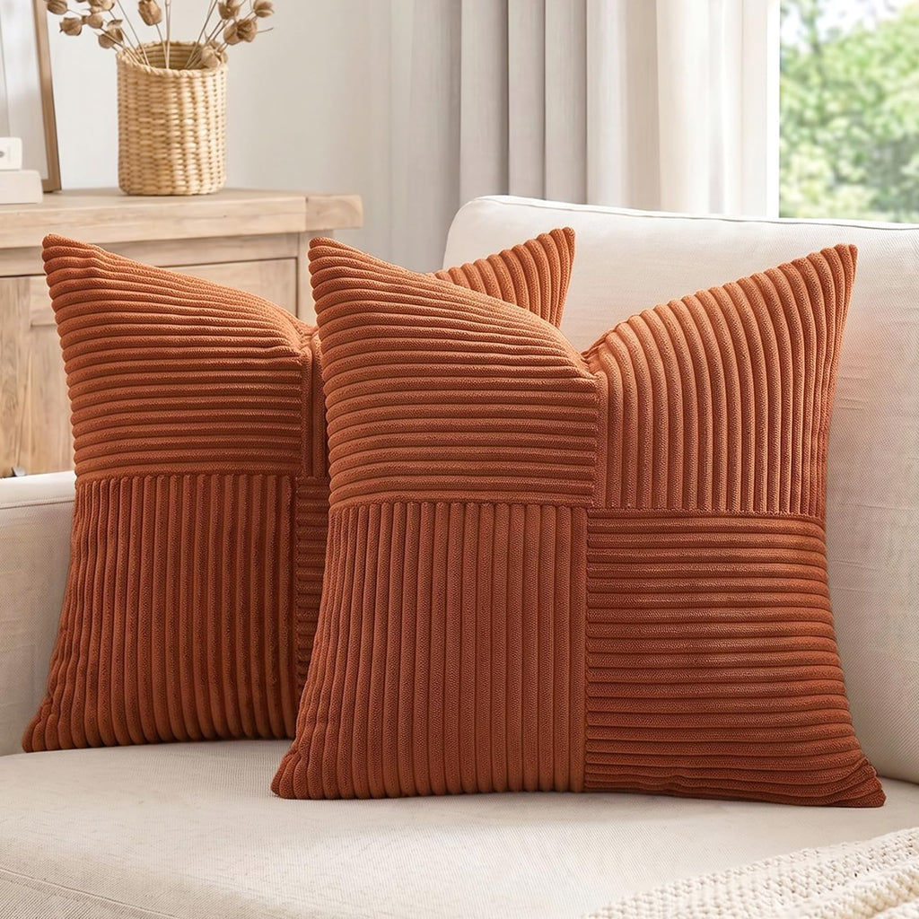 Fancy Homi 2 Packs Blush Pink Euro Decorative Throw Pillow Covers 26x26 Inch for Couch Bed Bedroom, Farmhouse Boho Home Decor, Soft Corss Corduroy Patchwork Textured Square Cushion Case 66x66 cm