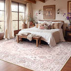 RELEANY Area Rugs 10'x14' Washable Non-Slip, Floral Vintage Distress Print Pattern Medallion Carpet for Living Room Bedroom Dining Room, Pink Greypink Cute
