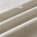 H.VERSAILTEX Linen Curtains 100% Blackout Curtains for Bedroom 54 inch Long Full Light Blocking Nature Linen Blended Window Curtains for Living Room Nickel Grommet (2 Panels, Heathered Linen)