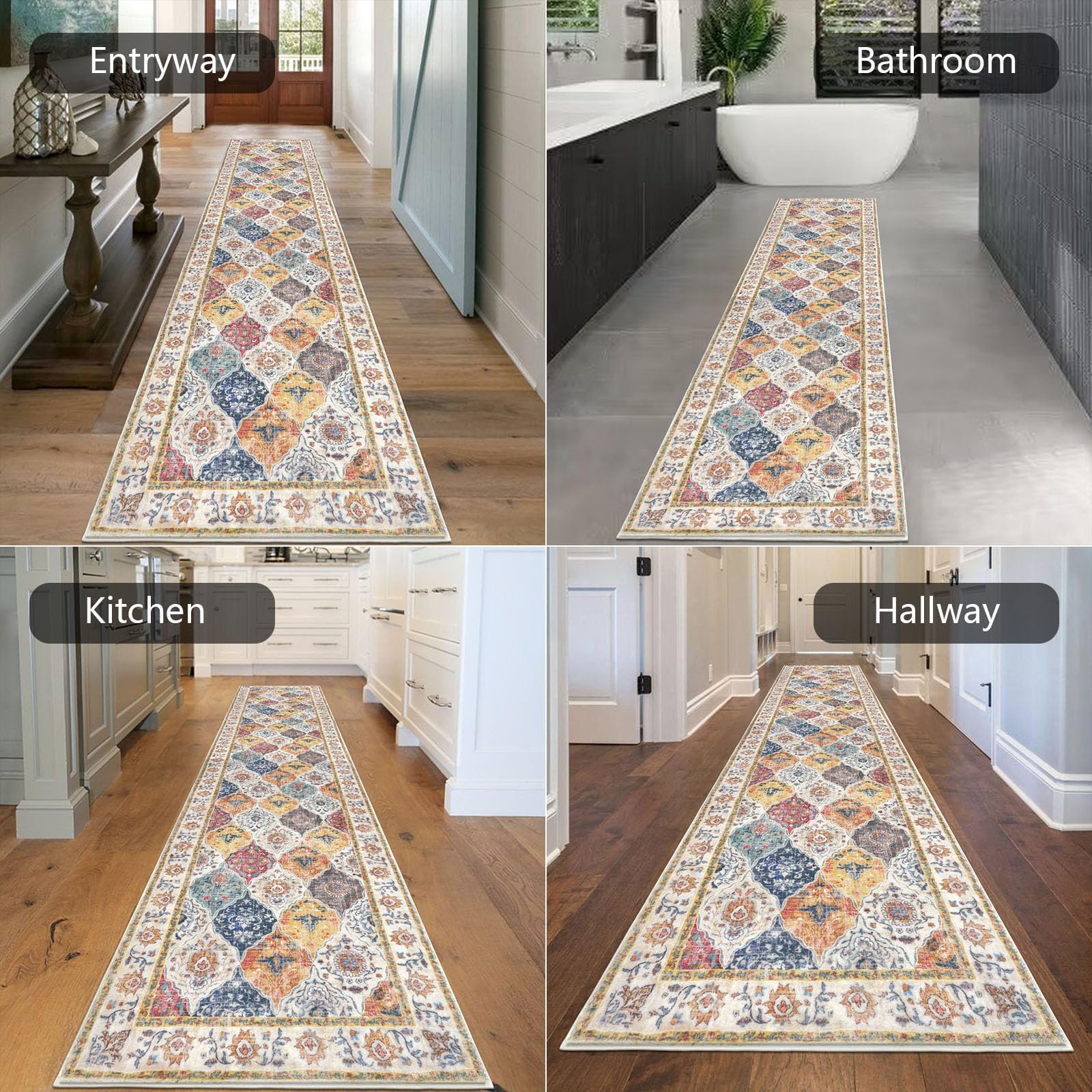 HEBE Hallway Runner Rug 2'8''x12', Washable Non Slip Kitchen Rug Runner