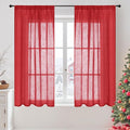 BGment Red Linen Curtains 54 Inch Length for Bedroom Window, Semi Sheer Drapes Lightweight Rustic Textured for Living Room Farmhouse with Rod Pocket, 2 Panels Set, Each 42 Inch Wide