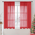 BGment Red Linen Curtains 54 Inch Length for Bedroom Window, Semi Sheer Drapes Lightweight Rustic Textured for Living Room Farmhouse with Rod Pocket, 2 Panels Set, Each 42 Inch Wide
