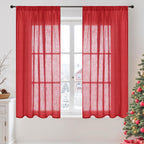 BGment Red Linen Curtains 54 Inch Length for Bedroom Window, Semi Sheer Drapes Lightweight Rustic Textured for Living Room Farmhouse with Rod Pocket, 2 Panels Set, Each 42 Inch Wide