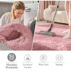 OLANLY Pale Pink Round Rugs for Bedroom - Machine Washable, 2 ft Circle Area Rugs for Living Room, Soft and Fluffy Shaggy Carpet for Teen Girls and Boys, Nursery Rooms, Dorms, Home Decor Aesthetic