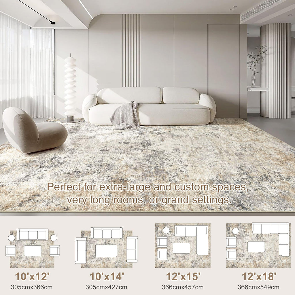 UERMEI 10x12 Area Rug Living Room Rugs - Washable Neutral Modern Abstract Soft Thin Large Rug Indoor Floor No Slip Rug Carpet for Bedroom Under Dining Table Home Office Decor - Golden Grey