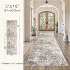 UERMEI 3X10 Washable Runner Rug for Hallway: Soft Neutral Modern Abstract Area Rug - Non-Slip Low Pile Long Throw Indoor Carpet for Kitchen Entryway Kitchen Bedroom Laundry- Brown Grey