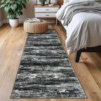 KOZYFLY Modern Abstract Washable Rug Runner 2x7 Hallway Runner Rug Non-Slip Soft Kitchen Runner Rugs, Print Black Grey Striped Carpet Runner for Entryway Bathroom Laundry Room Foyer