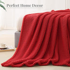 Whale Flotilla Queen Size Fuzzy Fleece Blanket for Bed, 90x90 Inch Fluffy Warm Soft Jacquard Blankets for All Season, Lightweight and Cozy, Red