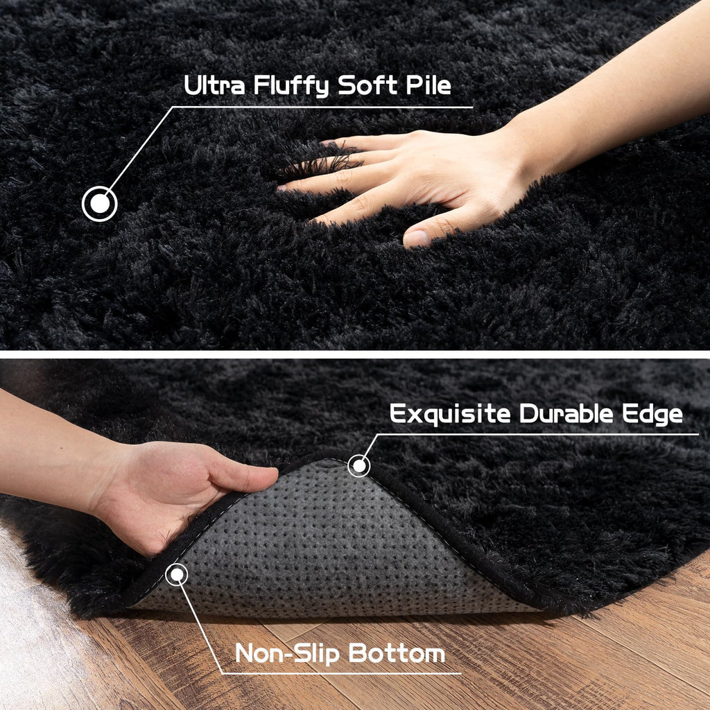 Pionblank Fluffy Small Rug for Bedroom 2x3 Feet, Shag Soft Area Rug, Black