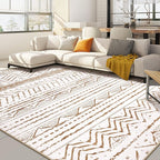 Nakagishi 7x9 Area Rugs Living Room: Washable Boho Large Neutral Soft Farmhouse Rug Stain Resistant Modern Indoor Floor Non-Slip Carpet for Bedroom Nursery Playroom Office Dining Dorm- White Brown