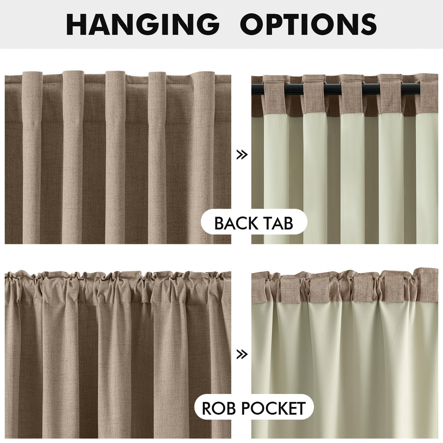 MIULEE 100% Blackout Linen Curtains 42 x 72 Inch Copper Brown 2 Panels