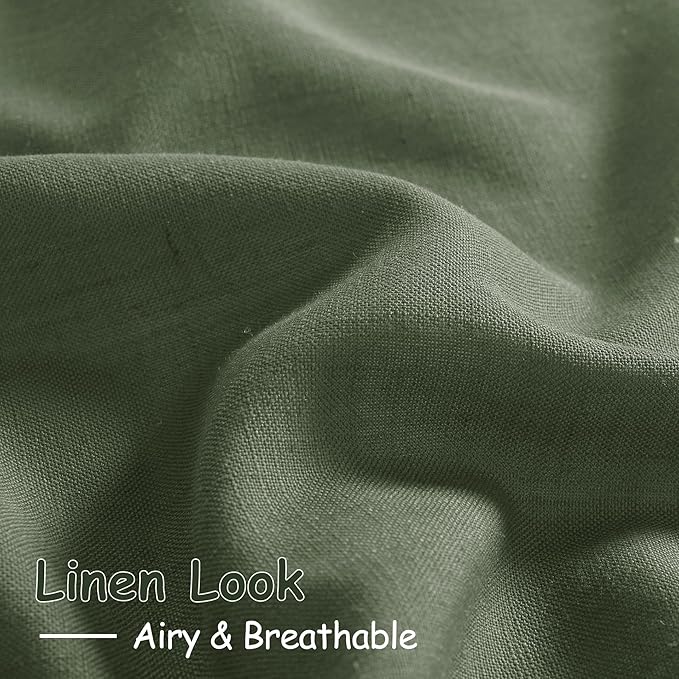 Extended Curtain Olive Green Linen Sheer Curtains for Living Room 2 Panels Set 114 Inch Length Back Tab Light Filtering & Breathability Semi Sheer Curtain Drapes for Bedroom Living Room 52x114