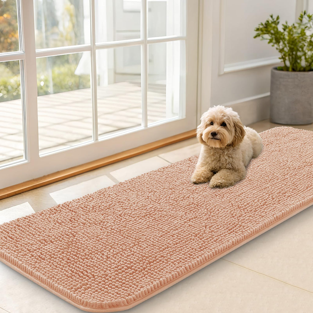 OLANLY Dog Door Mat for Muddy Paws 59x20, Super Absorbent Chenille Mud Mat