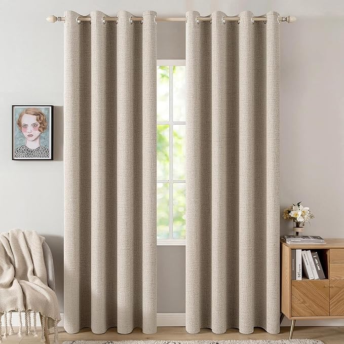 MIULEE 100% Blackout Linen Curtains for Bedroom 52x90 Inches Taupe