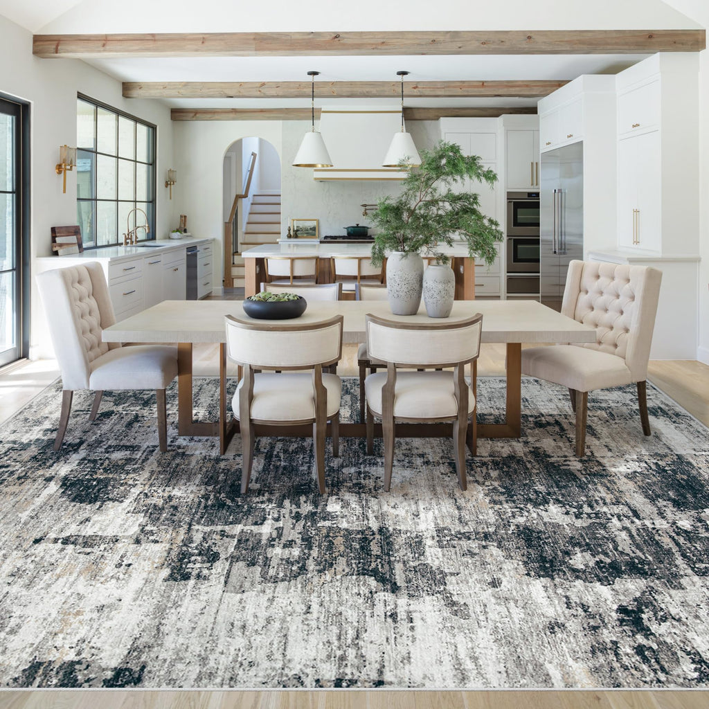 XLUEZ 8x10 Area Rugs for Living Room, Washable Modern Abstract Large Area Rug Neutral Soft Non Slip Kids Rug Stain Resistant Indoor Carpet for Bedroom Nursery Dining Room Playroom(BlackGrey, 8'x10')