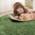 OLANLY Green Round Rugs for Bedroom - Machine Washable, 9 ft Circle Area Rugs for Living Room, Soft and Fluffy Shaggy Carpet for Teen Girl and Boys, Nursery Rooms, Dorms, Home Decor Aesthetic