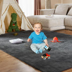 Cozy Shag Area Rug for Living Room, Anti-Skid Rectangular Indoor Floor Carpet for Kids Boys Girls Dorm Bedroom Playroom, Home Decor Aesthetic Enhancement (6x9 Feet, Solid Gray)